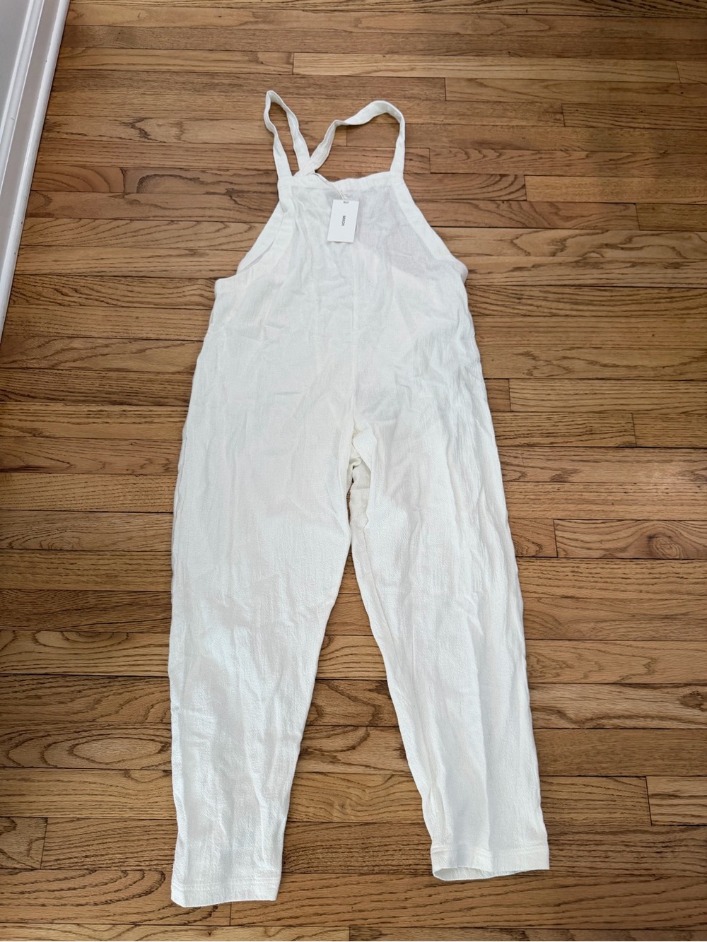 Mikoh White Linen-Texture Overalls Jumpsuit